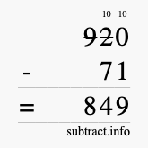Calculate 920 minus 71 using long subtraction