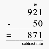 Calculate 921 minus 50 using long subtraction