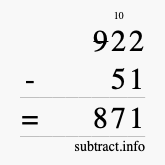 Calculate 922 minus 51 using long subtraction
