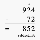 Calculate 924 minus 72 using long subtraction