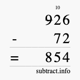 Calculate 926 minus 72 using long subtraction
