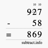 Calculate 927 minus 58 using long subtraction