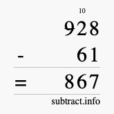 Calculate 928 minus 61 using long subtraction
