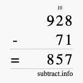 Calculate 928 minus 71 using long subtraction