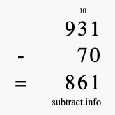 Calculate 931 minus 70 using long subtraction