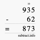 Calculate 935 minus 62 using long subtraction
