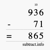 Calculate 936 minus 71 using long subtraction