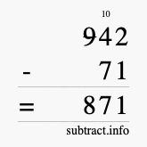 Calculate 942 minus 71 using long subtraction