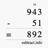 Calculate 943 minus 51 using long subtraction