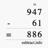 Calculate 947 minus 61 using long subtraction