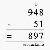 Calculate 948 minus 51 using long subtraction