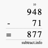 Calculate 948 minus 71 using long subtraction