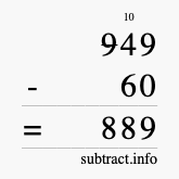 Calculate 949 minus 60 using long subtraction