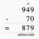 Calculate 949 minus 70 using long subtraction