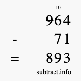 Calculate 964 minus 71 using long subtraction
