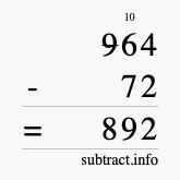 Calculate 964 minus 72 using long subtraction