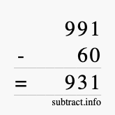 Calculate 991 minus 60 using long subtraction