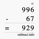 Calculate 996 minus 67 using long subtraction