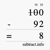 Calculate 100 minus 92 using long subtraction