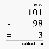 Calculate 101 minus 98 using long subtraction