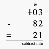 Calculate 103 minus 82 using long subtraction