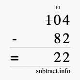 Calculate 104 minus 82 using long subtraction