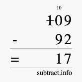 Calculate 109 minus 92 using long subtraction