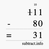 Calculate 111 minus 80 using long subtraction