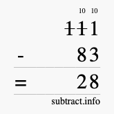 Calculate 111 minus 83 using long subtraction Calculate 111 minus 83 using long subtraction