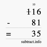 Calculate 116 minus 81 using long subtraction