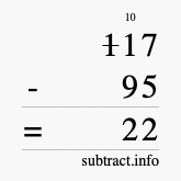 Calculate 117 minus 95 using long subtraction
