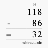 Calculate 118 minus 86 using long subtraction