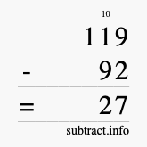 Calculate 119 minus 92 using long subtraction