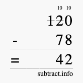 Calculate 120 minus 78 using long subtraction