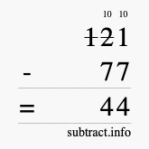 Calculate 121 minus 77 using long subtraction