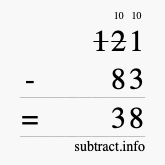 Calculate 121 minus 83 using long subtraction Calculate 121 minus 83 using long subtraction