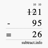Calculate 121 minus 95 using long subtraction