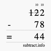 Calculate 122 minus 78 using long subtraction