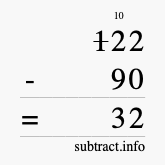 Calculate 122 minus 90 using long subtraction