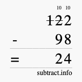Calculate 122 minus 98 using long subtraction