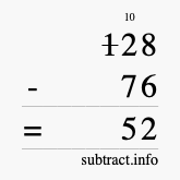 Calculate 128 minus 76 using long subtraction