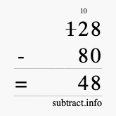 Calculate 128 minus 80 using long subtraction