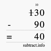 Calculate 130 minus 90 using long subtraction