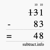 Calculate 131 minus 83 using long subtraction
