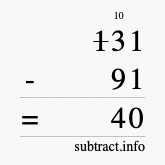 Calculate 131 minus 91 using long subtraction