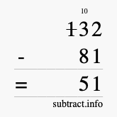 Calculate 132 minus 81 using long subtraction