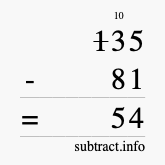 Calculate 135 minus 81 using long subtraction