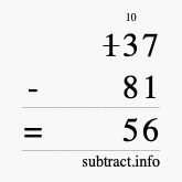 Calculate 137 minus 81 using long subtraction