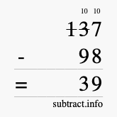 Calculate 137 minus 98 using long subtraction