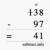 Calculate 138 minus 97 using long subtraction